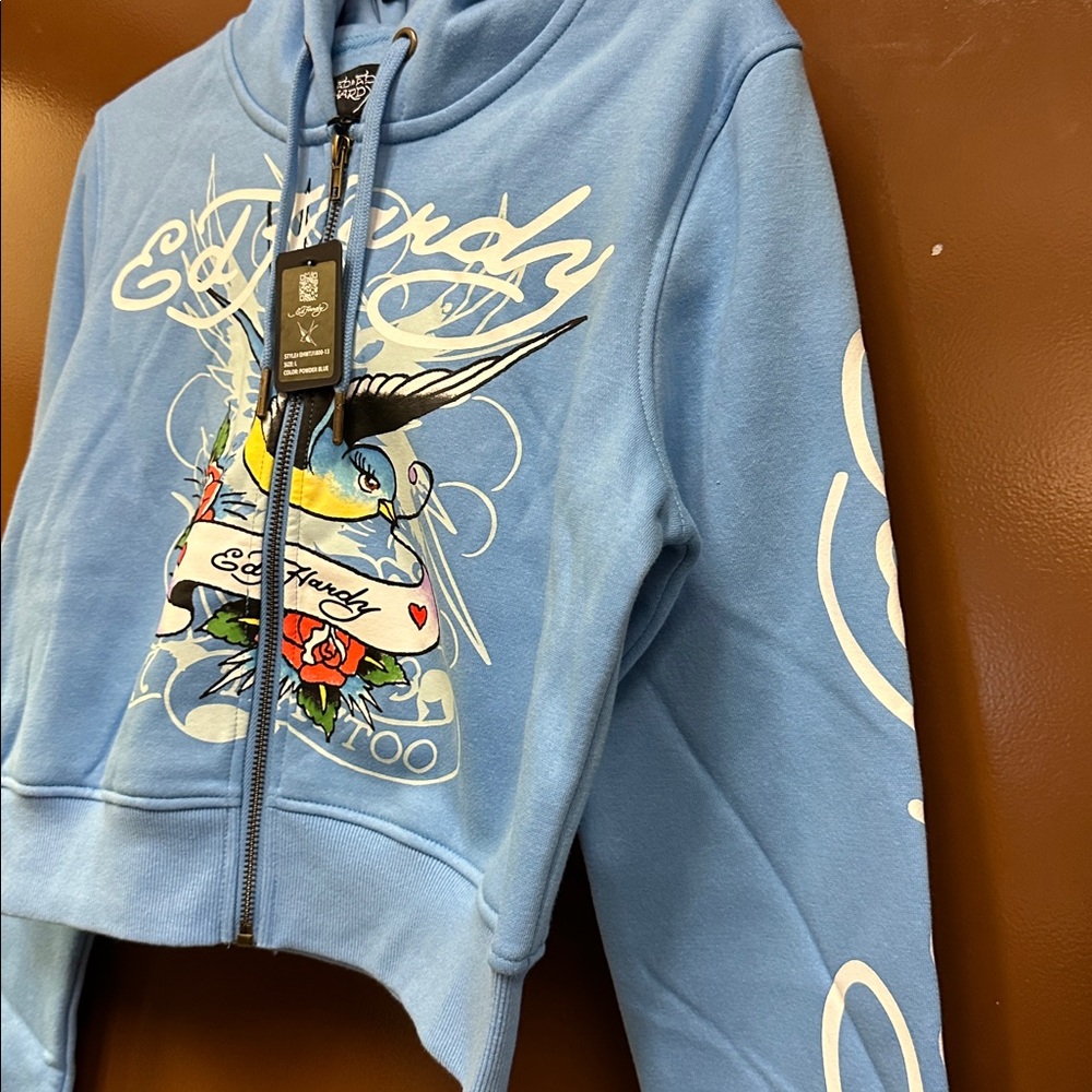 Ed Hardy Baby Blue Bird Zip Up Hoodie - Picture 3 of 7
